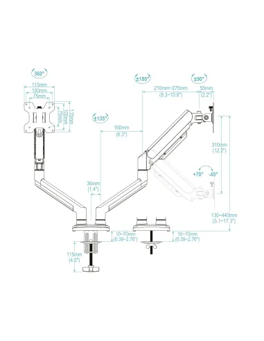 TooQ DB1434TNR-B soporte para monitor 86,4 cm (34") Escritorio Negro