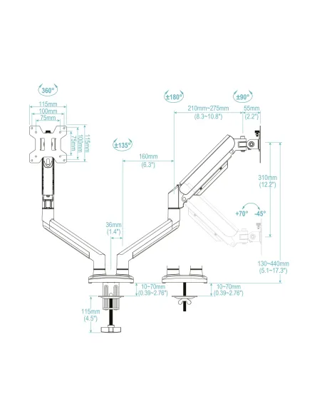 TooQ DB1434TNR-B soporte para monitor 86,4 cm (34") Escritorio Negro