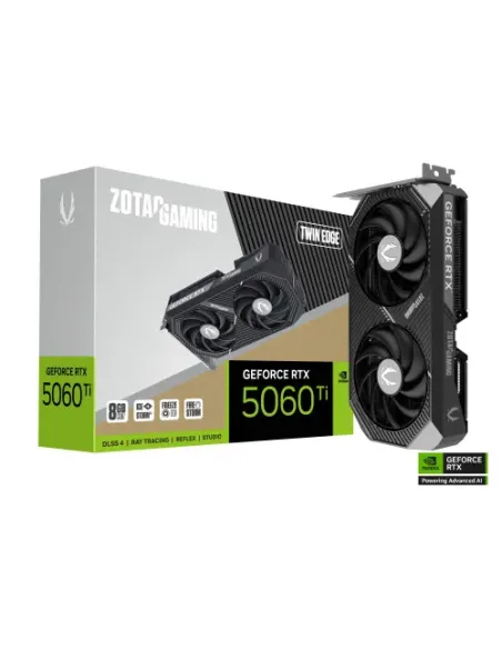 VGA ZOTAC RTX 5060 TI 8GB TWIN EDGE,NV,RTX5060TI,8GB,GDDR7,128BIT,1HDMI+3DP,2 VENTILADORES (ZT-B50610E-10M)