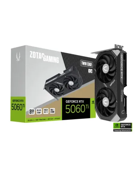 VGA ZOTAC RTX 5060 TI 8GB TWIN EDGE OC,NV,RTX5060TI,8GB,GDDR7,128BIT,1HDMI+3DP,2 VENTILADORES (ZT-B50610H-10M)