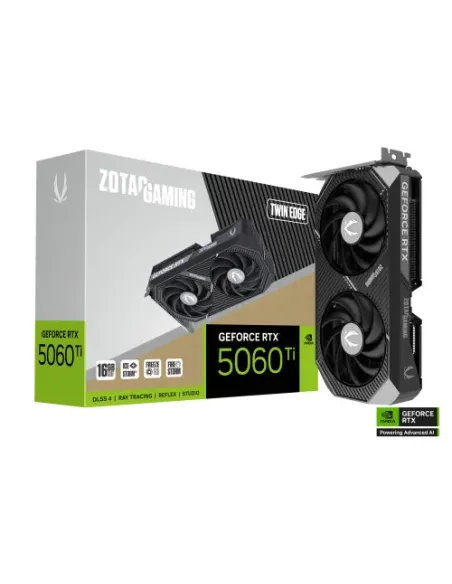 VGA ZOTAC RTX 5060 TI 16GB TWIN EDGE,NV,RTX5060TI,16GB,GDDR7,128BIT,1HDMI+3DP,2 VENTILADORES (ZT-B50620E-10M)