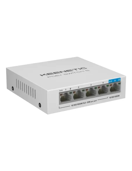 Keenetic Switch Gigabit de 5 puertos con 4 puertos PoE+ y asignación de energía de 60 W