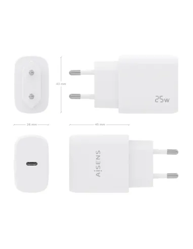 AISENS Cargador USB-C PD3.0 1 Puerto 1xUSB-C 25W, Blanco