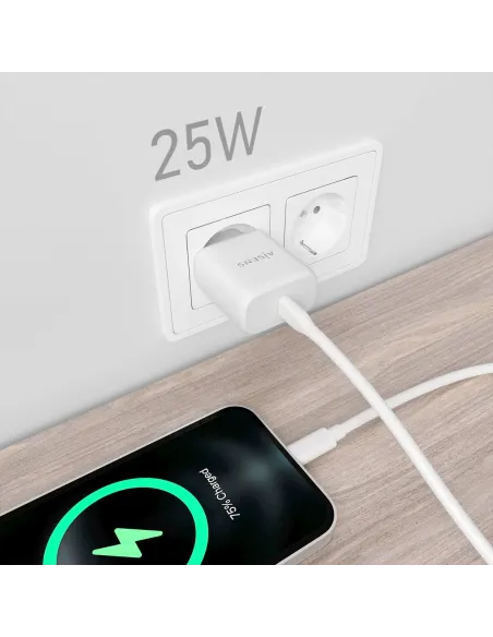 AISENS Cargador USB-C PD3.0 1 Puerto 1xUSB-C 25W, Blanco