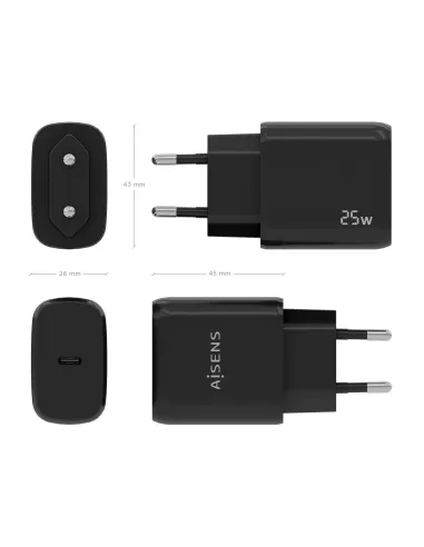 AISENS Cargador USB-C PD3.0 1 Puerto 1xUSB-C 25W, Negro
