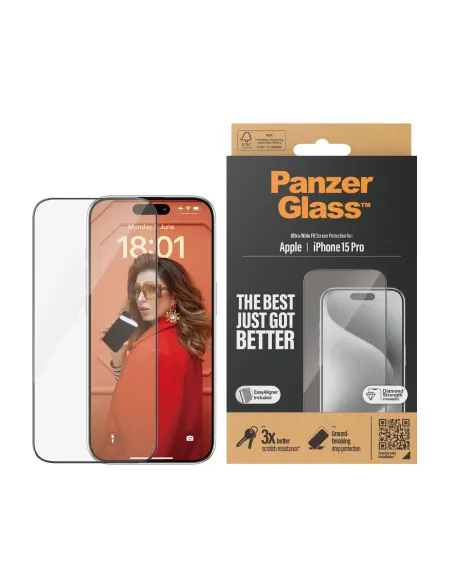 PanzerGlass ® Screen Protector iPhone 15 Pro | Ultra-Wide Fit w. EasyAligner Protector de pantalla Apple 1 pieza(s)