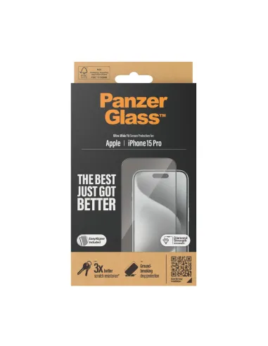 PanzerGlass ® Screen Protector iPhone 15 Pro | Ultra-Wide Fit w. EasyAligner Protector de pantalla Apple 1 pieza(s)