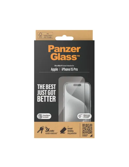 PanzerGlass ® Screen Protector iPhone 15 Pro | Ultra-Wide Fit w. EasyAligner Protector de pantalla Apple 1 pieza(s)
