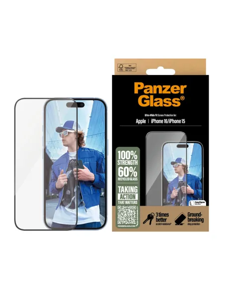 PanzerGlass ® Screen Protector iPhone 16 | 15 | Ultra-Wide Fit Protector de pantalla Apple 1 pieza(s)