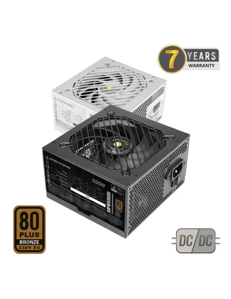 Mars Gaming MPB550SI, Fuente Alimentación PC ATX 550W, 7 Años Garantía, 80Plus Bronze 230V, 90% Eficiencia, Ventilador SI