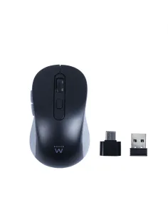 Ewent Ratón inalámbrico USB-A de 2,4 GHz con botones silenciosos y adaptador tipo C