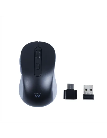 Ewent Ratón inalámbrico USB-A de 2,4 GHz con botones silenciosos y adaptador tipo C