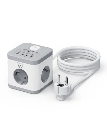 Ewent EW3863 base múltiple 1,5 m 3 salidas AC Interior Gris, Blanco
