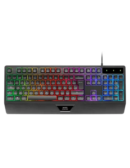 Mars Gaming MK124, Teclado Ergonómico H-Mech, Reposamuñecas Integrado, Iluminación FRGB Rainbow, Teclado Gaming Antighosting