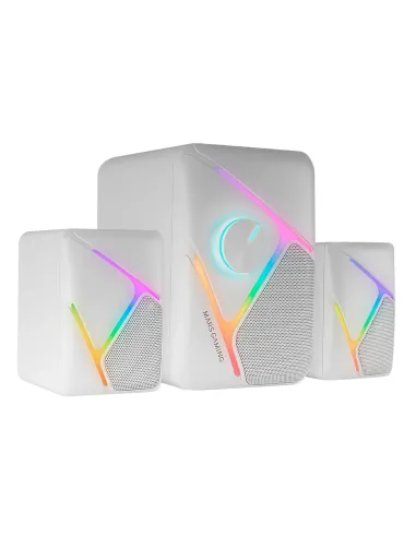 Mars Gaming MS-H21, Altavoces Gaming RGB 2.1 y Subwoofer 35W, Sistema Drivers Invertidos 3D Surround, Altavoces Compactos con