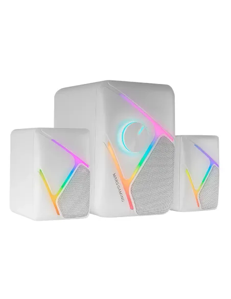 Mars Gaming MS-H21, Altavoces Gaming RGB 2.1 y Subwoofer 35W, Sistema Drivers Invertidos 3D Surround, Altavoces Compactos con