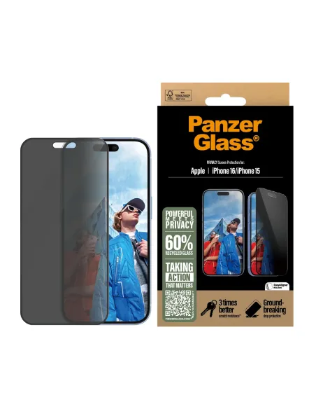 PanzerGlass ® Privacy Screen Protector iPhone 16 | 15 | Ultra-Wide Fit Protector de pantalla Apple 1 pieza(s)
