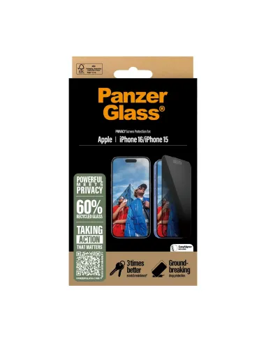 PanzerGlass ® Privacy Screen Protector iPhone 16 | 15 | Ultra-Wide Fit Protector de pantalla Apple 1 pieza(s)