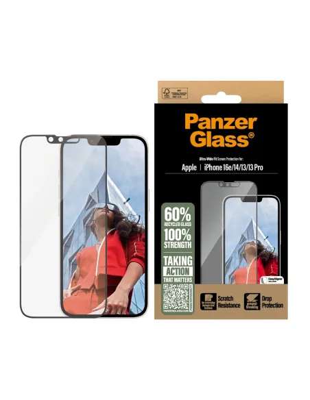 PanzerGlass ® Screen Protector iPhone 16e | 14 | 13 | 13 Pro | Ultra-Wide Fit w. Aligner Protector de pantalla Apple 1 pieza(s)