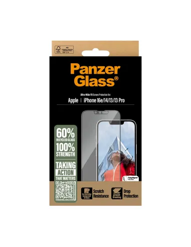 PanzerGlass ® Screen Protector iPhone 16e | 14 | 13 | 13 Pro | Ultra-Wide Fit w. Aligner Protector de pantalla Apple 1 pieza(s)