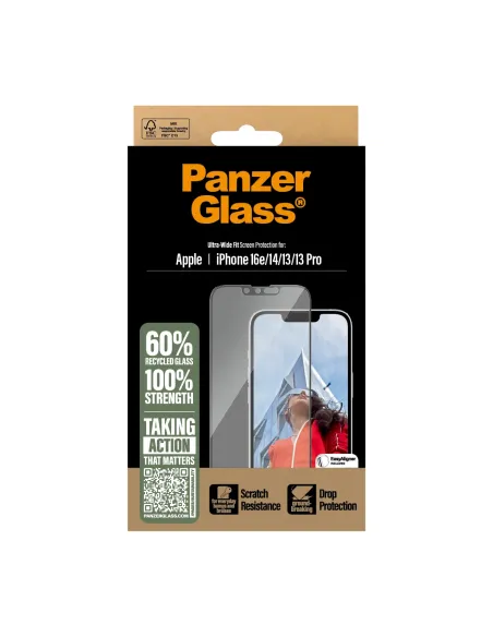 PanzerGlass ® Screen Protector iPhone 16e | 14 | 13 | 13 Pro | Ultra-Wide Fit w. Aligner Protector de pantalla Apple 1 pieza(s)