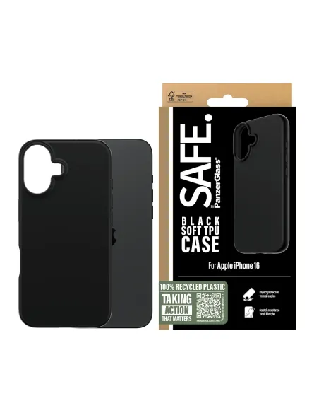 PanzerGlass SAFE. by ® TPU Case Black iPhone 16 funda para teléfono móvil Negro