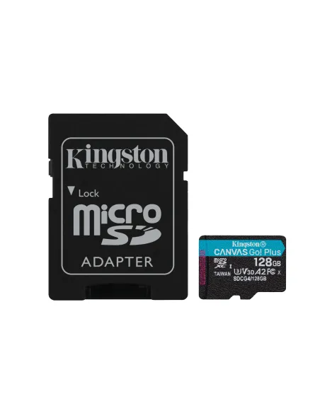 Kingston Technology Tarjeta microSDXC Canvas Go Plus Gen4 de 128 GB, 200 MB s, A2 U3 V30 y adaptador