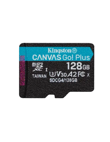 Kingston Technology Tarjeta microSDXC Canvas Go Plus Gen4 de 128 GB, 200 MB s, A2 U3 V30 y adaptador