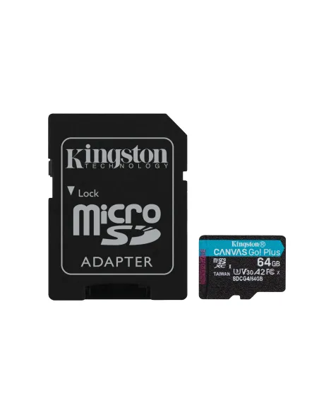 Kingston Technology Tarjeta microSDXC Canvas Go Plus Gen4 de 64 GB, 200 MB s, A2 U3 V30 y adaptador