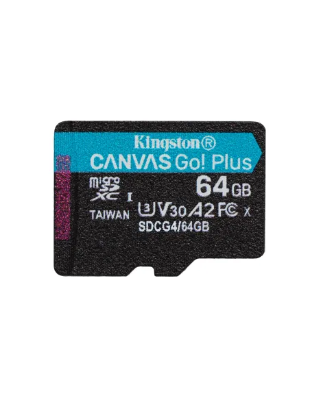 Kingston Technology Tarjeta microSDXC Canvas Go Plus Gen4 de 64 GB, 200 MB s, A2 U3 V30 y adaptador