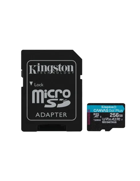Kingston Technology Tarjeta microSDXC Canvas Go Plus Gen4 de 256 GB, 200 MB s, A2 U3 V30 y adaptador