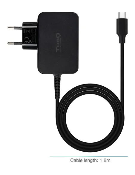 TooQ Cargador de portátil GAN USB-C PD 45W, Negro