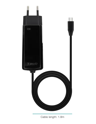 TooQ Cargador de portátil GAN USB-C PD 90W, Negro