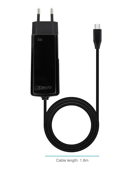 TooQ Cargador de portátil GAN USB-C PD 90W, Negro