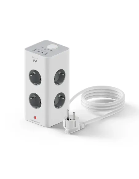 Ewent EW3864 base múltiple 2 m 8 salidas AC Interior Gris, Blanco