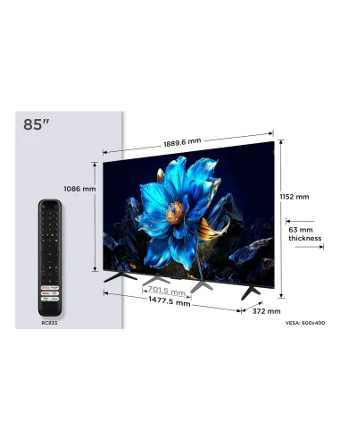 TCL P7K 85P7K Televisor 2,16 m (85") 4K Ultra HD Smart TV Wifi Metálico 450 cd   m²