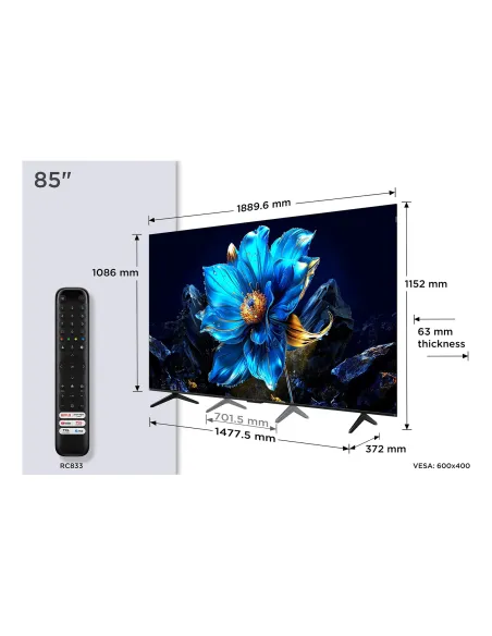 TCL P7K 85P7K Televisor 2,16 m (85") 4K Ultra HD Smart TV Wifi Metálico 450 cd   m²