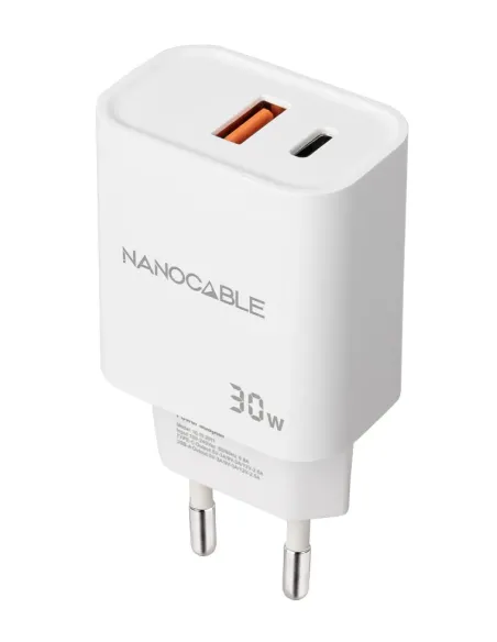 Nanocable Cargador USB-C PD + USB-A QC 30W, Blanco
