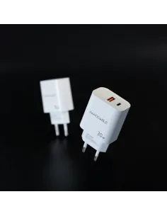 Nanocable Cargador USB-C PD + USB-A QC 30W, Blanco 2