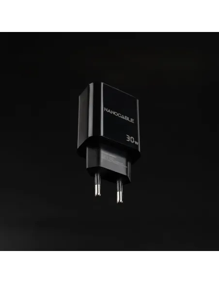 Nanocable Cargador USB-C PD + USB-A QC 30W, Negro