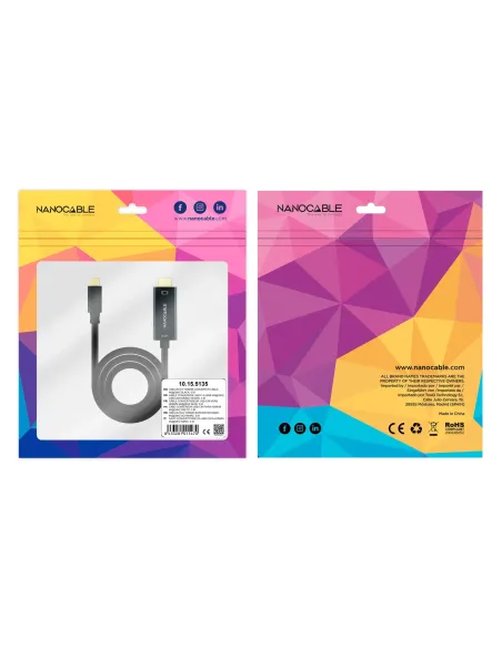 Nanocable Cable Conversor USB-C a HDMI 1.4 4K@30Hz, Color Negro, 5 m