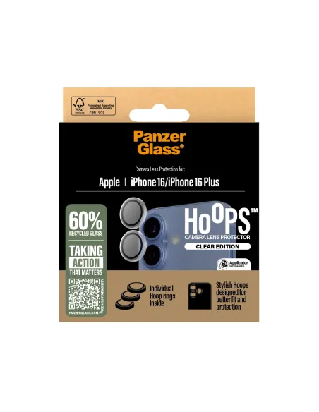 PanzerGlass ® Hoops® Transparent Camera Lens Protector iPhone 16 | 16 Plus Protector de pantalla Apple 1 pieza(s)