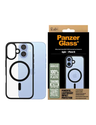 PanzerGlass ® HardCase Transparent w. Black MagSafe & Frame iPhone 16 funda para teléfono móvil Transparente