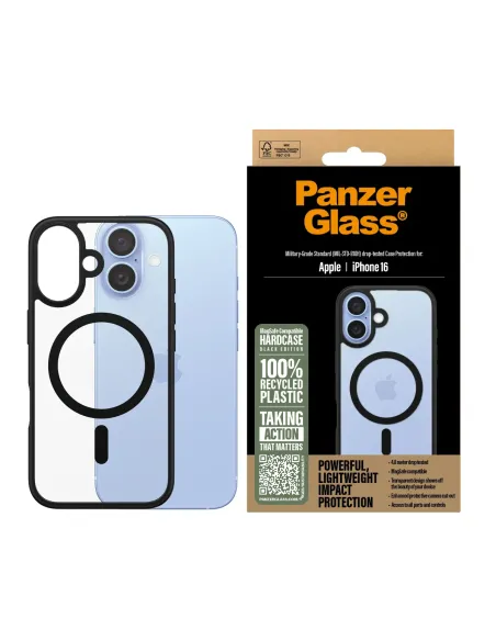 PanzerGlass ® HardCase Transparent w. Black MagSafe & Frame iPhone 16 funda para teléfono móvil Transparente