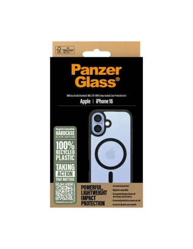 PanzerGlass ® HardCase Transparent w. Black MagSafe & Frame iPhone 16 funda para teléfono móvil Transparente
