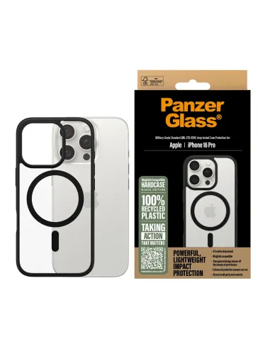 PanzerGlass ® HardCase Transparent w. Black MagSafe & Frame iPhone 16 Pro funda para teléfono móvil Transparente