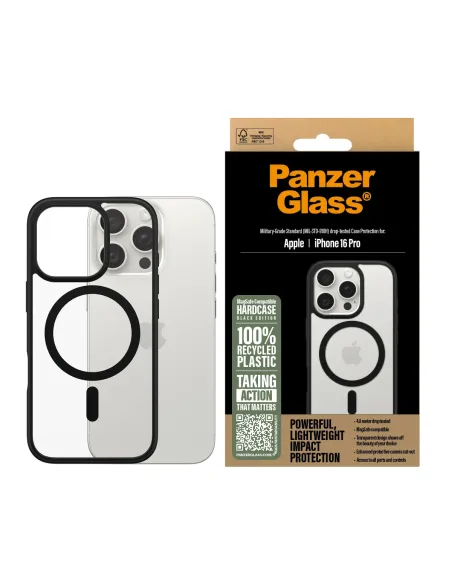 PanzerGlass ® HardCase Transparent w. Black MagSafe & Frame iPhone 16 Pro funda para teléfono móvil Transparente
