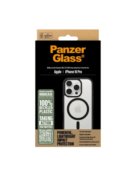 PanzerGlass ® HardCase Transparent w. Black MagSafe & Frame iPhone 16 Pro funda para teléfono móvil Transparente
