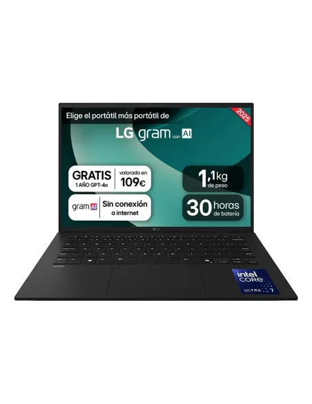 LG Gram 14ZD90T Intel Core Ultra 7 255H Portátil 35,6 cm (14") WUXGA 16 GB LPDDR5x-SDRAM 1 TB SSD FreeDOS Español Negro