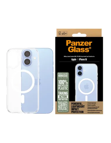 PanzerGlass ® HardCase Transparent w. White MagSafe iPhone 16 funda para teléfono móvil Transparente